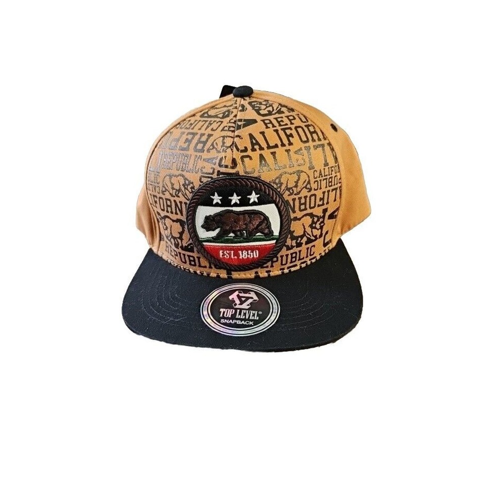 Top Level Snapback Mens‎ Brown & Black Hat w California Bear Front One Size NEW